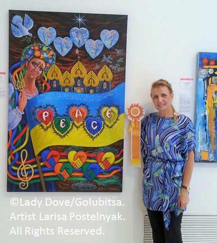 My Oil Painting named "Golubitsa's Dream of Peace in the Ukraine - in the Barber Wire", Showed at CA State Fair 2015. (I received prize and material reward).